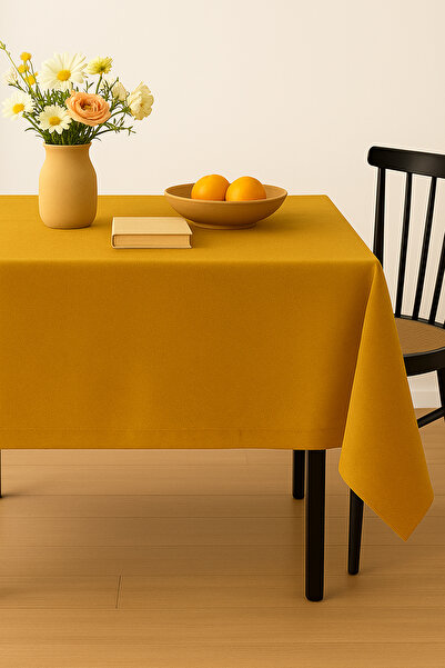 De'Vor Velvet Textured Tablecloth |   Stylish, Soft, Stain-Resistant Mustard Tablecloth
