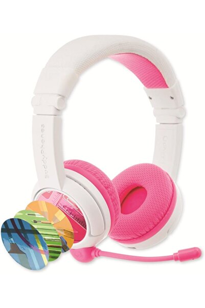 Onanoff BuddyPhones School+ Wireless Volume-Limiting Kids Headphones w/ Boom Microphone - Pink