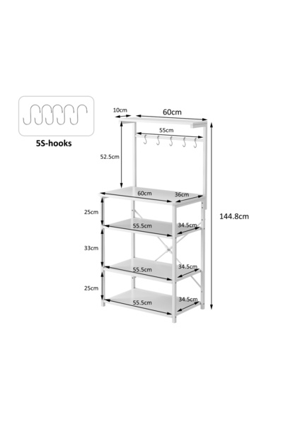 Venpara 4-Tier Kitchen Storage Rack, Coffee Corner Table with 5 Hooks & Adjustable Shelves