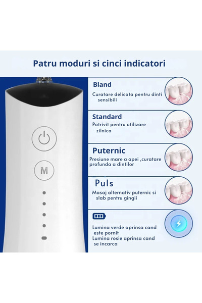 Zefini Oral Irrigator - Mouthwash, 300ml Tank, 5 Heads, 1600 Pulses/Minute, 4 Pressure Levels, IPX7