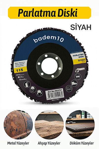 Badem10 Siyah 115 mm Parlatma Diski Metal Ahşap Yüzey Temizleme Temizleyici Pas Boya Sökücü Keçe Zımpara