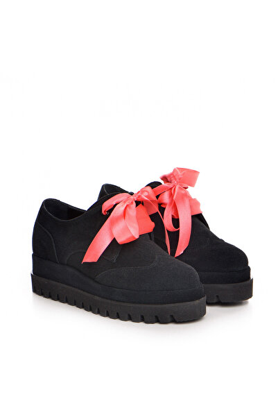 Vanilla Days Nova Black Suede Leather Shoes with Multicolored Laces