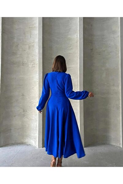 mass fashion Kadın Taş Detaylı Maxi Boy Yırtmaçlı Elbise