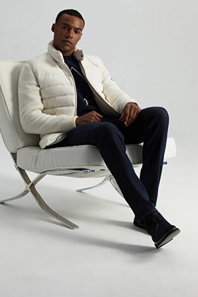 Hemington Kaz Tüyü Dolgulu Örgü Kol Beyaz Mont