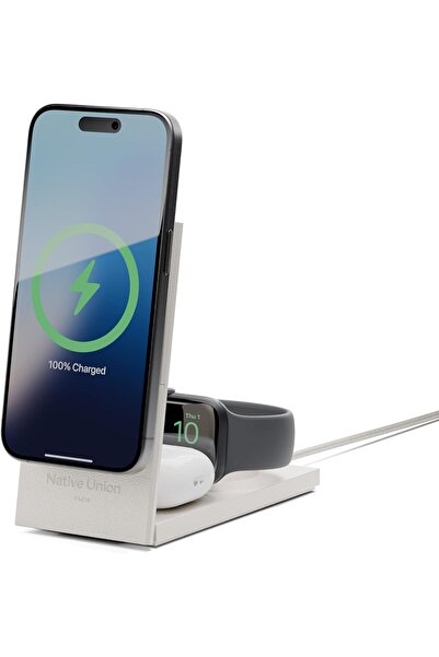 Native Union Rise 3-in-1 Magnetic Wireless Charger - Qi2 & MagSafe, 15W (Sandstone)
