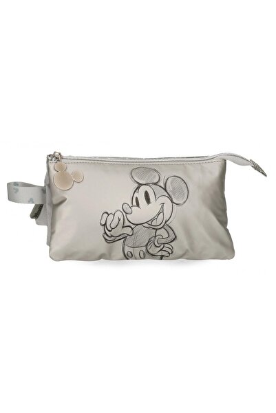 Disney Girls' pencil case, Mickey 100, 3 compartments, silver gray, 22x12x5 cm