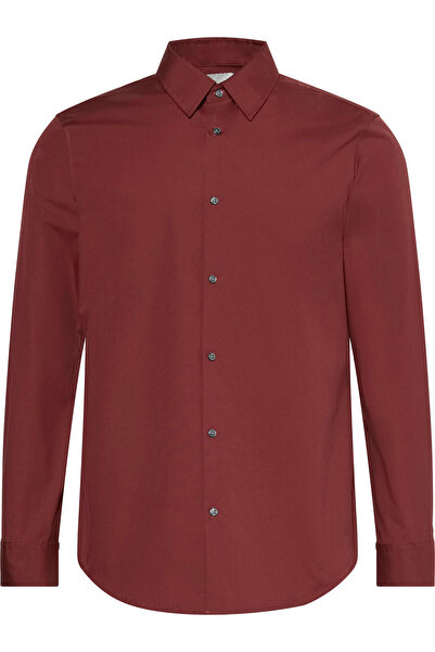 Calvin Klein LS SOLID SUPIMA STRETCH SLIM SHI Kahverengi Erkek Gömlek