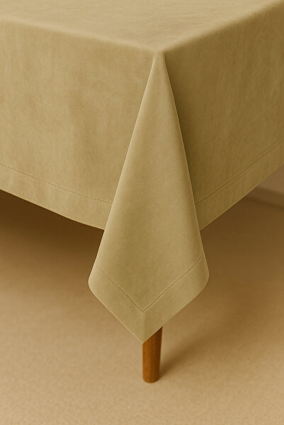 De'Vor Velvet Textured Tablecloth |   Stylish, Soft, Stain-Resistant Beige Tablecloth