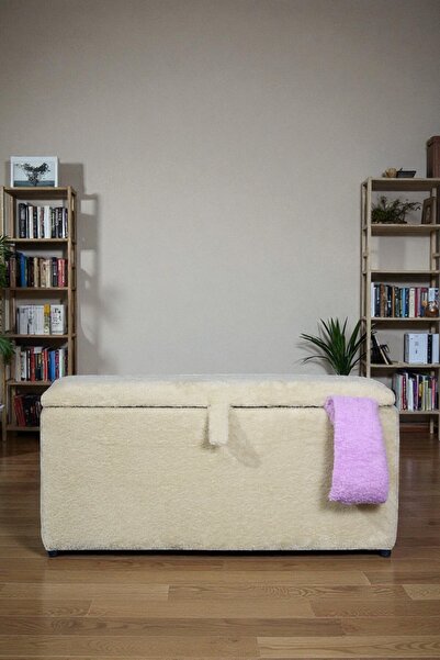 woody maison Dikdörtgen Sandıklı Puf – Yumuşacık Doku Teddy Kumaş Makyaj Masa...