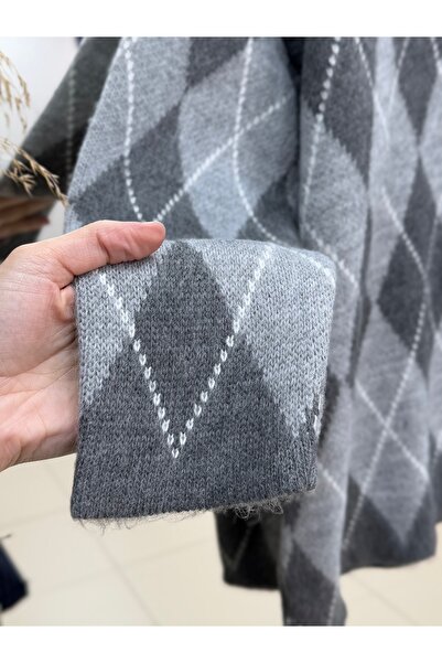 MİHRA STORE Adriana Baklava Pattern Knitwear Sweater-Zi̇5581 Gray