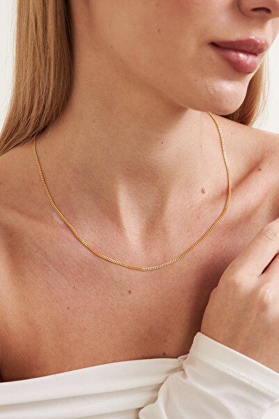 Ventino Silver 18K Altın Kaplama 2mm Gurmet 925 Ayar Gümüş Kadın Zincir Kolye VKK-4489 - Ventino