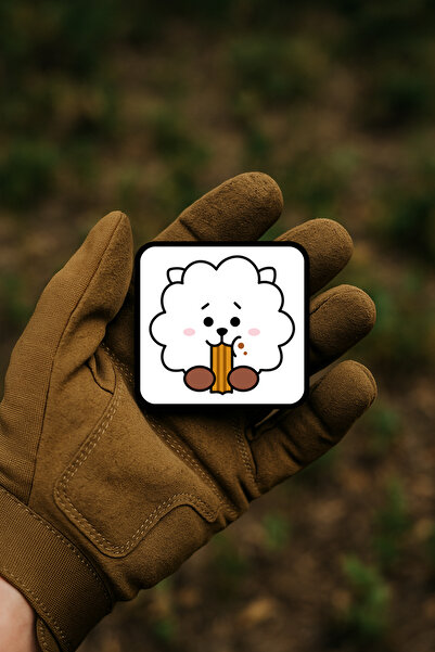 AHWALL شخصية خروف لطيف يأكل تشورو بأسلوب الرسوم المتحركة / رقعة / شعار