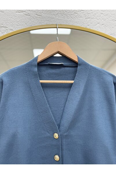 BENAHOLL Ferista Gold Buttoned Short Cardigan-Zi̇6157 Indigo