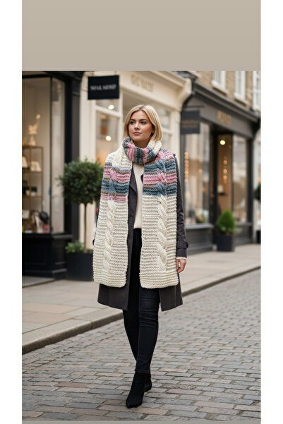 Tanem Çarşı وشاح نسائي بتصميم عصري طويل محبوك يدويًا (2.30 سم)