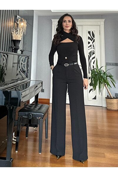 Atelier Derin Black Belted Lycra Pants