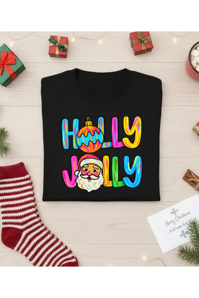 ASELİNDA New Year Special Santa Claus'Holly Jolly' Printed 100% Cotton T-Shirt (Add Products to Make a Combination)