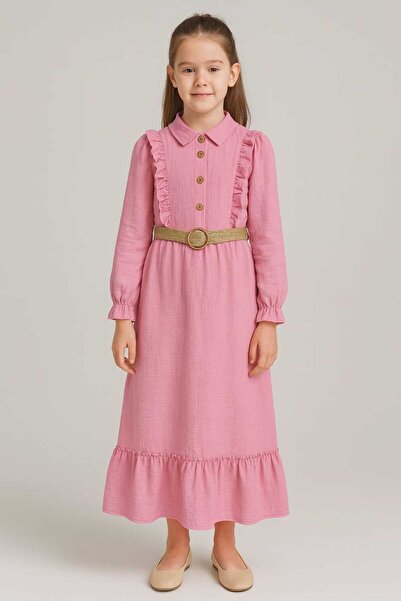 Tosyalı Burak Bebe Long Sleeve Organic Muslin Dress with Belt