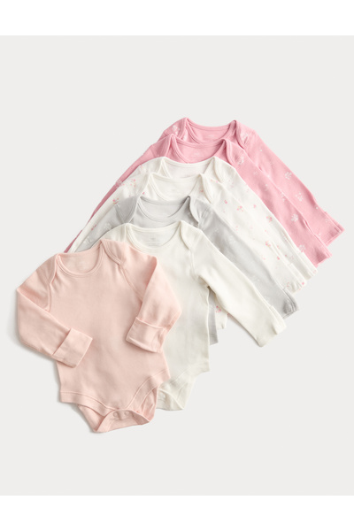 Marks & Spencer 7’li Saf Pamuk Çiçek Desenli Bebek Body Seti (0‑3 Yaş)