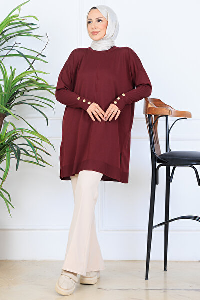 benguen Knitted Tunic with Buttoned Sleeves N7005 Burgundy
