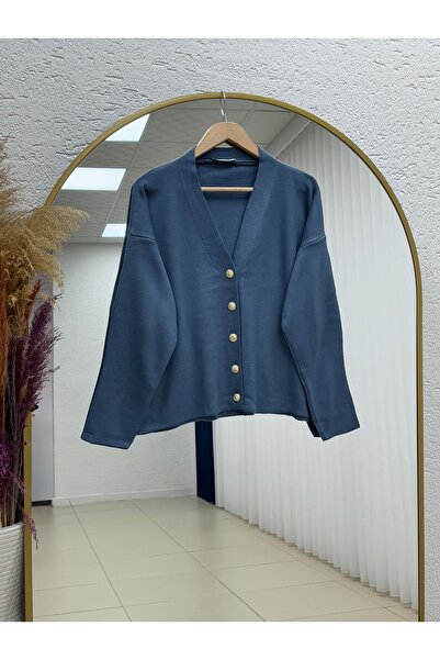 BENAHOLL Ferista Gold Buttoned Short Cardigan-Zi̇6157 Indigo
