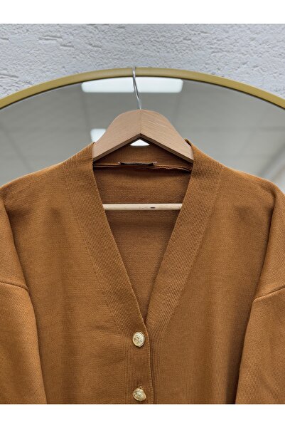 BENAHOLL Ferista Gold Buttoned Short Cardigan-Zi̇6157 Tan