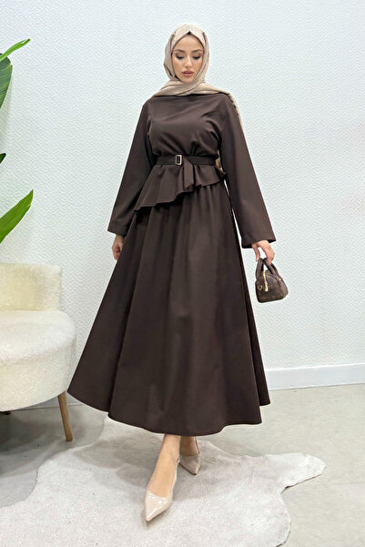 Tesettür Diyarı Βαμβακερό λινό χειμερινό σετ χεζάλ-καφέ