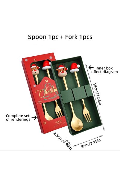 OricareFain Set of 2 Christmas-themed Cutlery, Stainless Steel, Gift Box, 15.8/18 cm, Multicolor