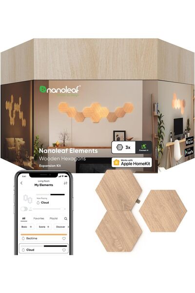 Nanoleaf Elements Hexagons Expansion Pack - 3 Birchwood Panels (NL52-E-0001HB-3PK)