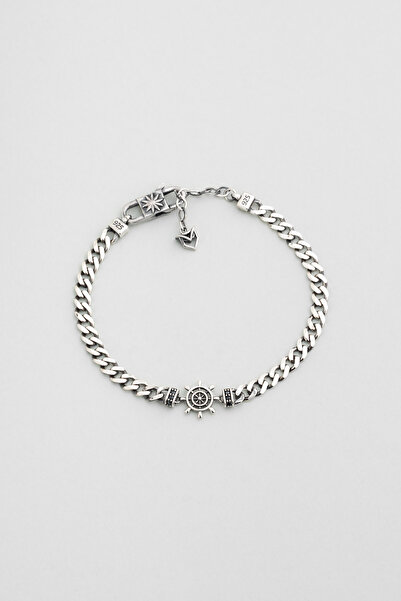 So CHIC... Dümen İkonlu Oksit Kaplama 21 Cm Gümüş Erkek Zincir Bileklik