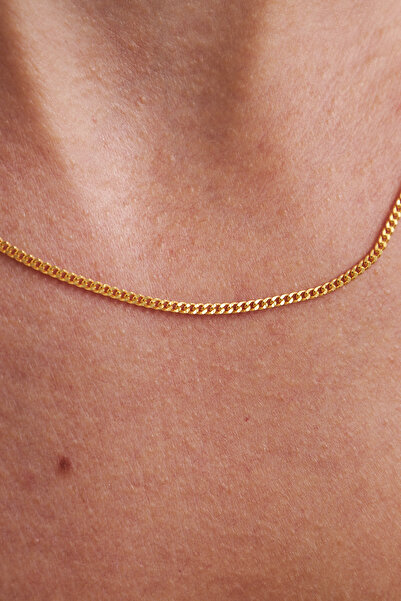 Ventino Silver 18K Altın Kaplama 2mm Gurmet 925 Ayar Gümüş Kadın Zincir Kolye VKK-4489 - Ventino