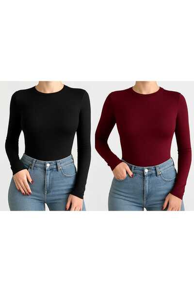 eybetsa طاقم الرقبة الأساسية طويلة الأكمام الجسم