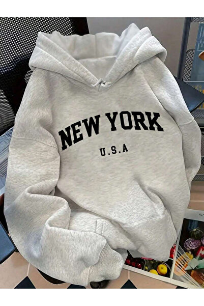 LAMASTRE GREY-NEWYORK Hanorac cu glugă tricou - Gri imprimat supradimensionat