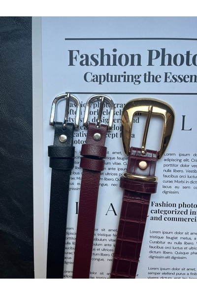 LİA KEMER Advantageous Set of 3 Oval Patterned Gold Buckle Belts and Thin Classic Patterned Silver Buckle Belts