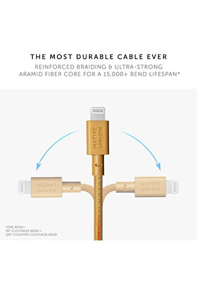 Native Union BELT USB-C to Lightning Cable 10ft - Braided Nylon, Leather Strap - Kraft