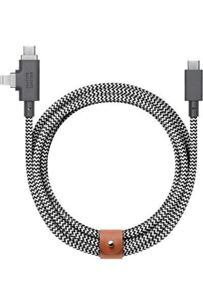 Native Union Belt Cable Duo Pro 240W – 8ft Braided 2-in-1 Lightning & USB-C (Zebra)