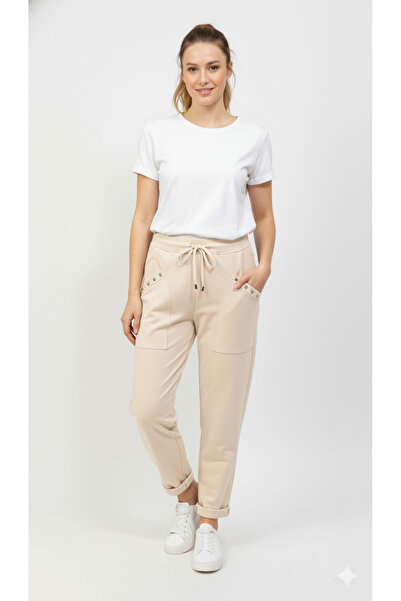 della moor Women's Beige Italian Pocket Stone Modal Pants