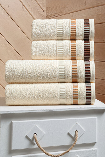 DNZGÜLCAN Sera 4-Piece Bath Towel Set (2 Pieces 70X140, 2 Pieces 50X90) – Stylish and Soft, Dowry Gift