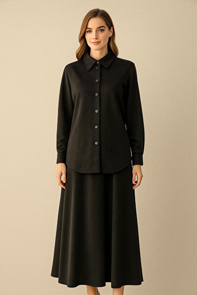 Doque 56051 ÖNDEN ÇITÇIT DÜĞMELİ ETEĞİN BELİ MANŞETLİ CEPLİ SÜET ETEKLİ TAKIM...