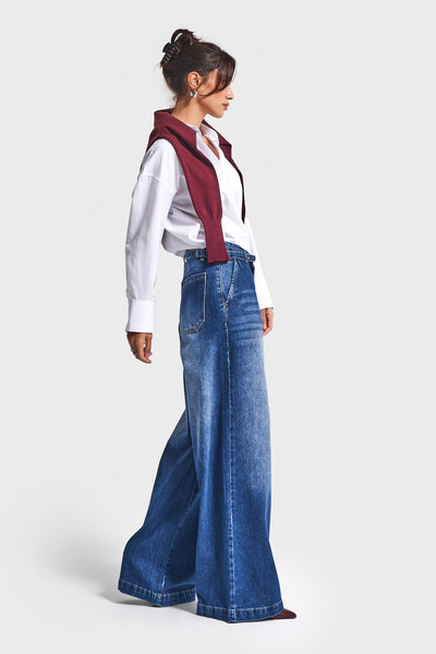 its basic Women's Blue Color 2W5-5 Super Palazzo Fit Belt Detailed Denim Jean