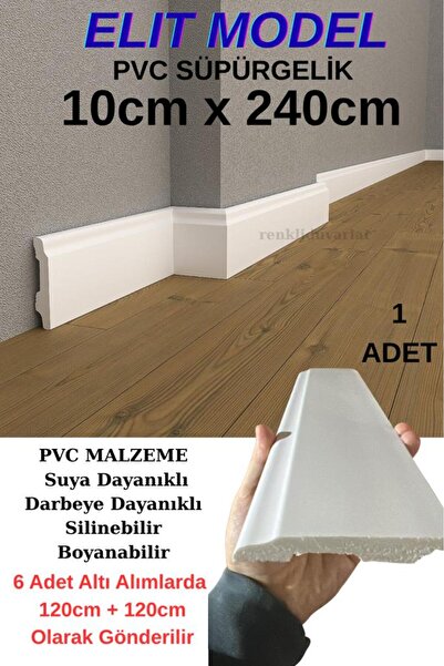 Renkli Duvarlar 10cmx240cm Beyaz Elit PVC Suya Neme Dayanıklı Parke Süpürgelik Kenar Çıtalama Dekoratif Süpürgelik