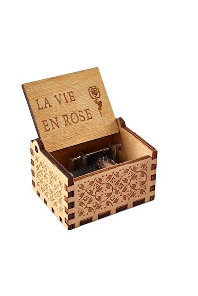 RoveZone Cutie muzicală vintage din lemn – Manivelă „La Vie En Rose” (lumină)