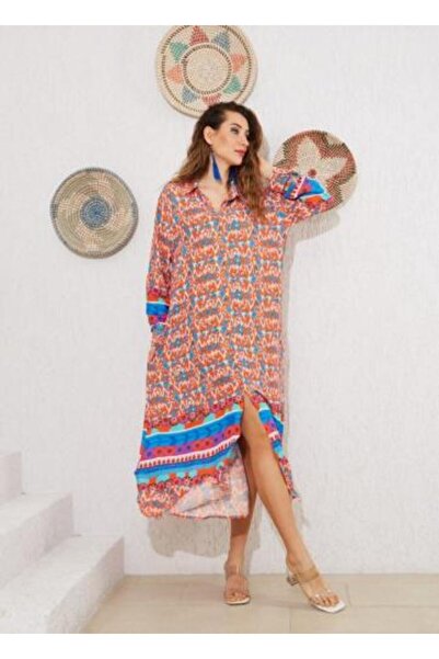 stellacloset New Viscose Printed Maxi Dress in Orange and Blue - Modest Hijab...