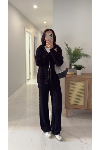 BİRCANÇİL طقم بنطلون محبوك بسحاب أسود من ميلاس