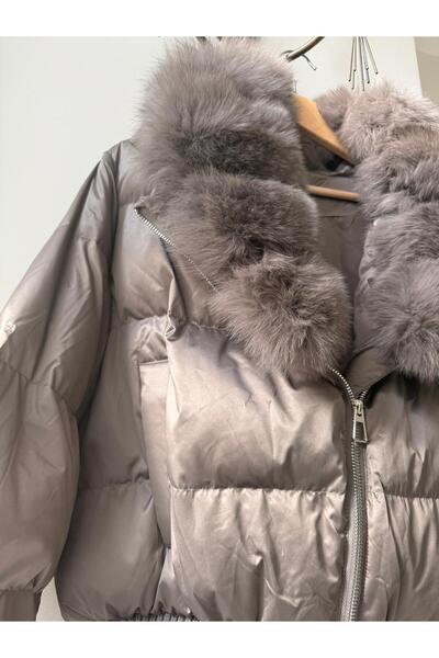 ARA Atelier Goose down jacket with fox fur collar, Khaki, M