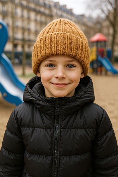 FELLMENS Beretă Camel material reiat din lână pentru băiat 7-12 ani