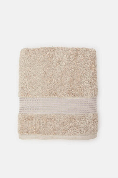 REDTAG Taupe Soft Cotton Bath Towel With Viscose Border