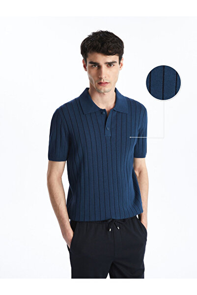 LC Waikiki Ανδρικό πλεκτό πουλόβερ με κοντό μανίκι ριγέ γιακά