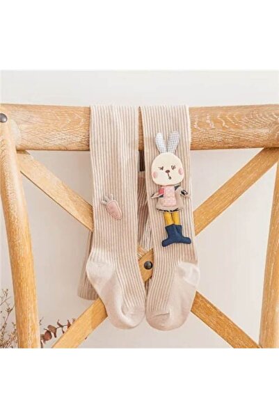 Mixbo children's tights with sole, bunny, thick cotton, 1-2 years, powder pink