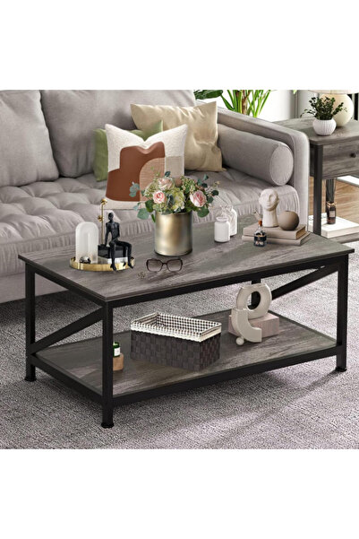 HayaBazaar 2-Tier Height Coffee Table with Storage Shelft ,Center Table for Home Living Room, Bedroom