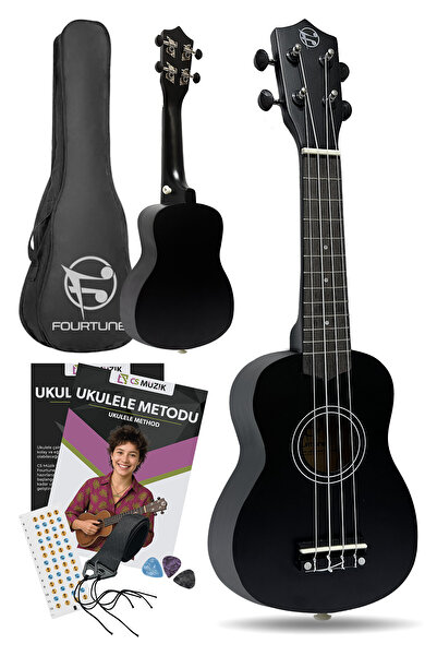 Fourtune Nova UKS-21BK Gül Ağacı Siyah Soprano Ukulele Seti (Eğitim Metodu Hediye)